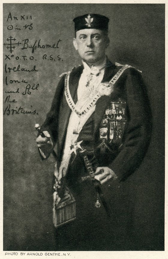 Aleister Crowley in O.T.O. regalia, signed as Baphomet, 1919